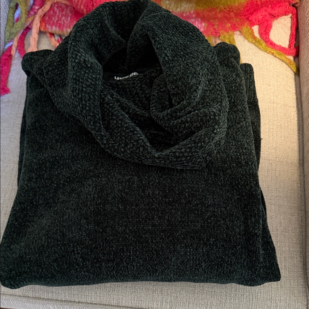 Lands' End Dark Dark Green Chenille Cowl Neck Tunic Sweater- Worn Once!